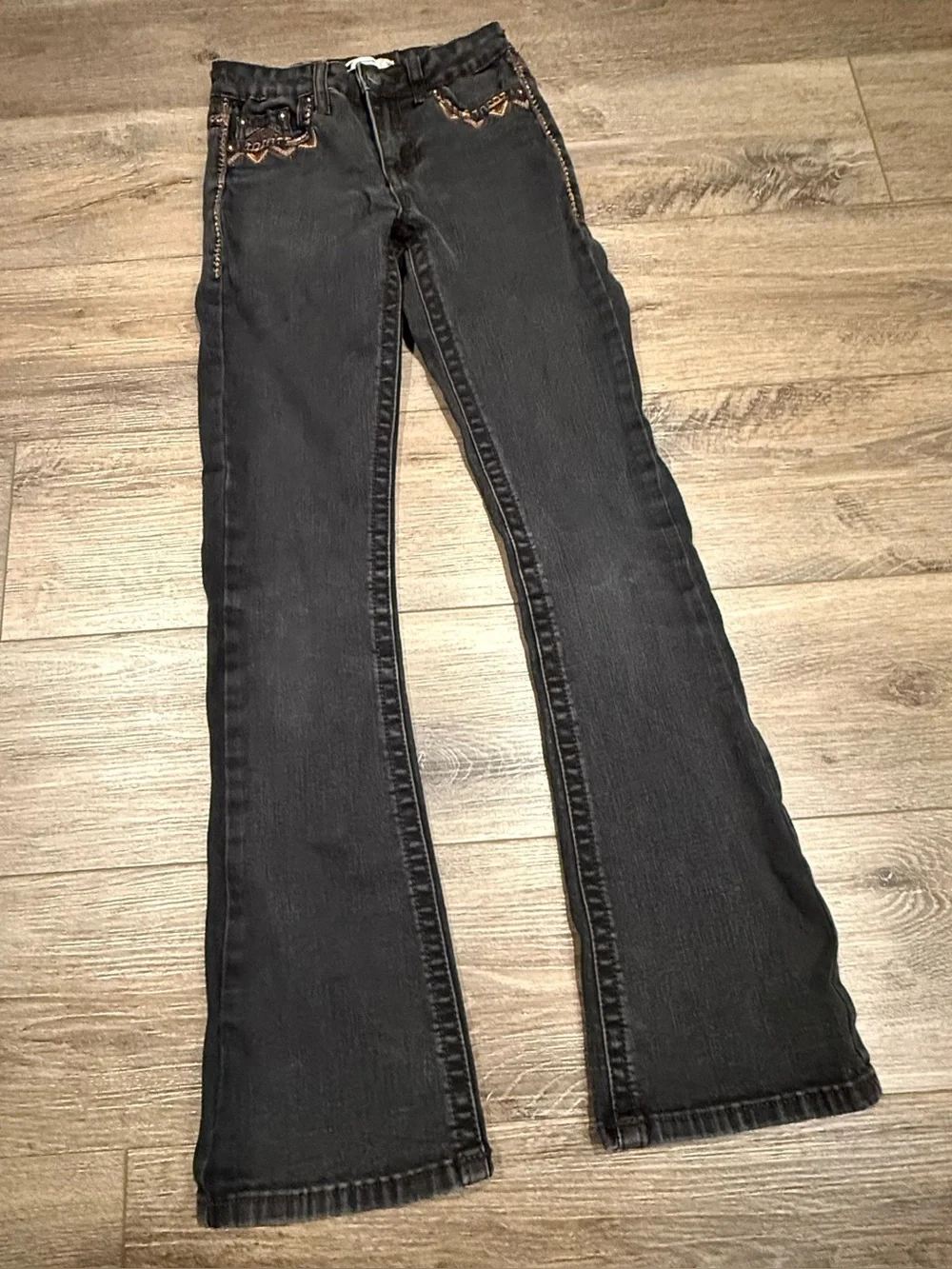 Western Blue Kids Black Flared Jeans with Embroidered and Embellished Details